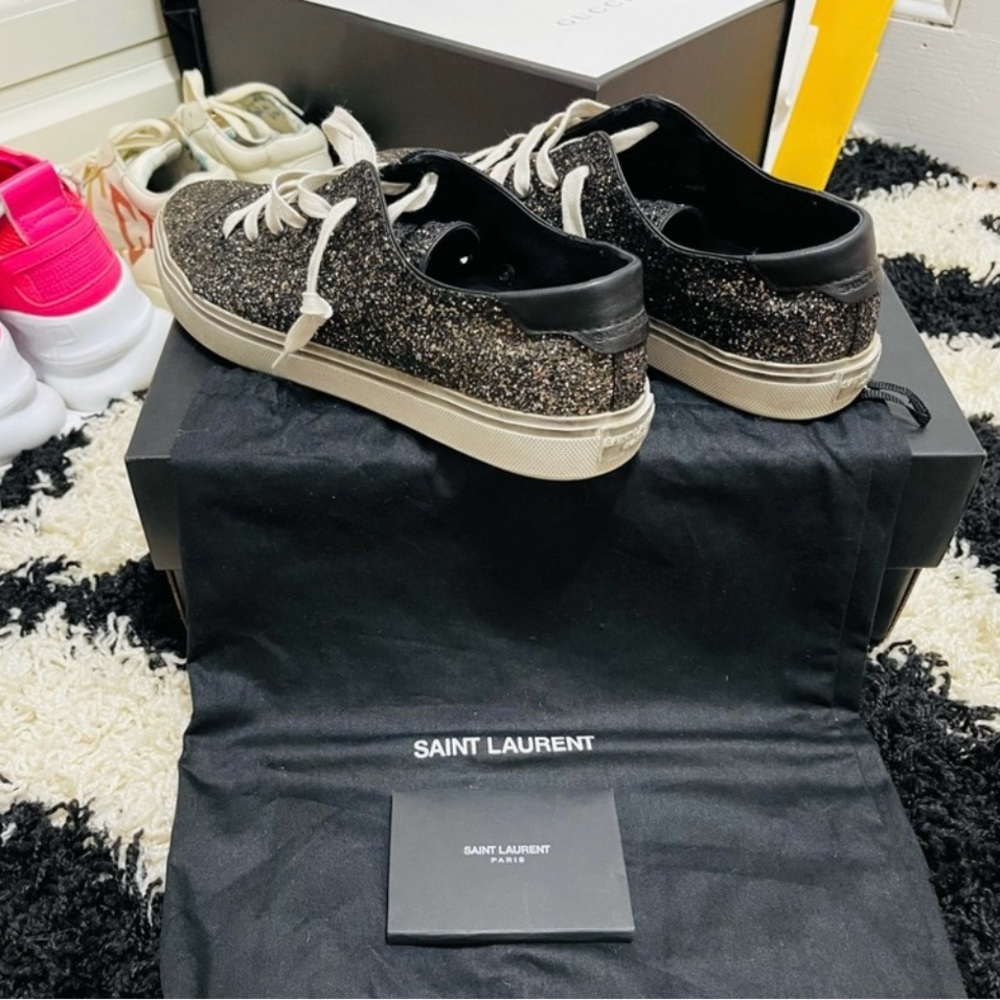Limited Men’s Size 8 Saint Laurent Glittery Black Dirty Sneakers In Black/White - Picture 13 of 13